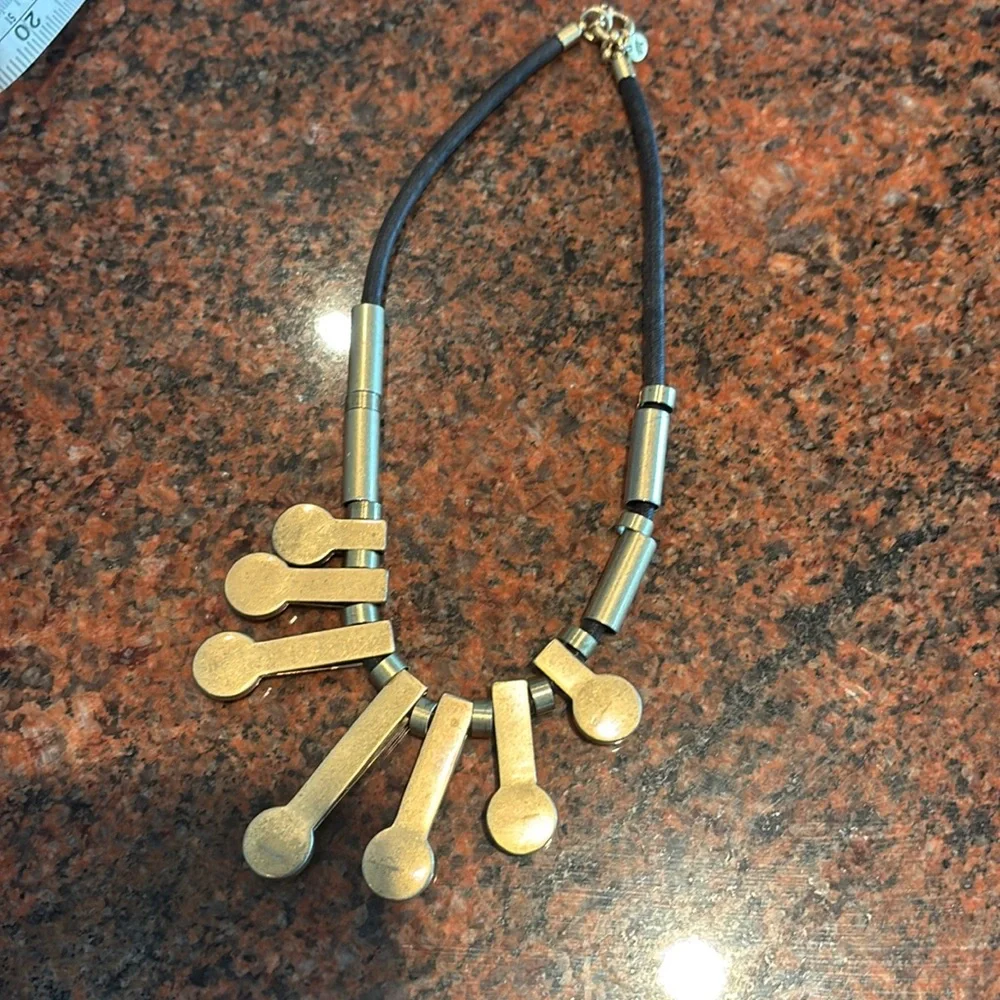 Madewell Gold and Black collar boho statement Necklace brass rope - Picture 5 of 6